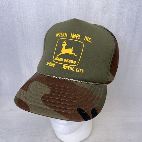 San Sun Other - John Deere Vintage Trucker Hat Cap Insulated Foam McLean Implement Inc Camo NWOT